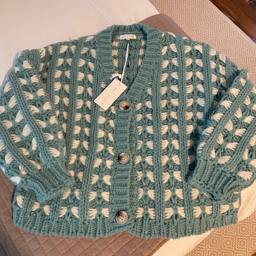 Little Lies Hannah Blue and White Cardigan Sweater